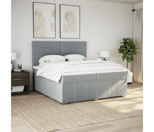 Cama box spring con colchón tela gris claro 200x200 cm