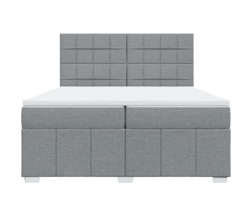 Cama box spring con colchón tela gris claro 200x200 cm