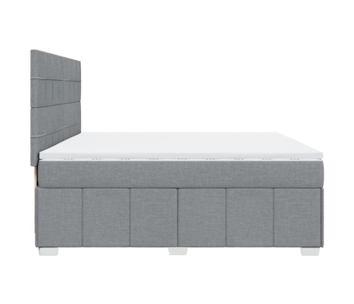 Cama box spring con colchón tela gris claro 200x200 cm