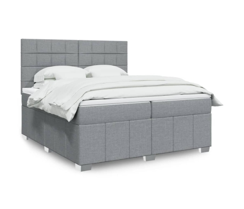 Cama box spring con colchón tela gris claro 200x200 cm