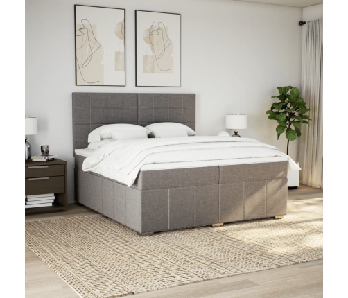 Cama box spring con colchón tela gris taupe 200x200 cm