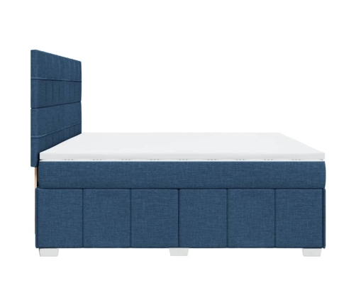 Cama box spring con colchón tela azul 200x200 cm