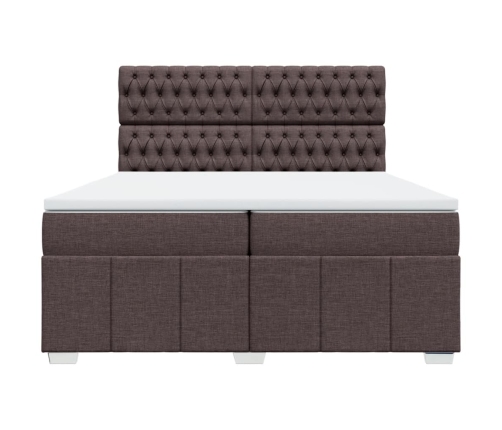 Cama box spring con colchón tela marrón oscuro 200x200 cm