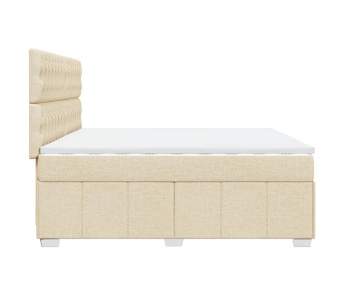 Cama box spring con colchón tela color crema 200x200 cm