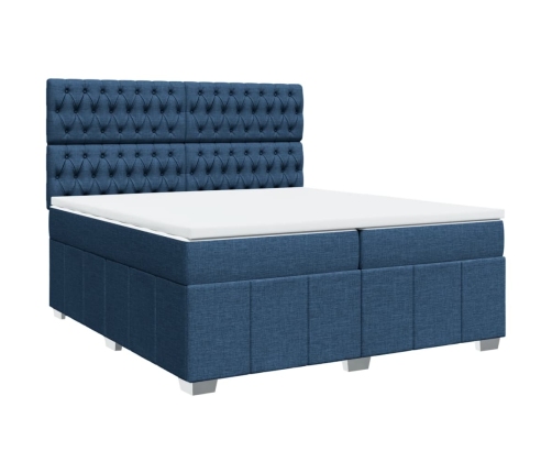 Cama box spring con colchón tela azul 200x200 cm