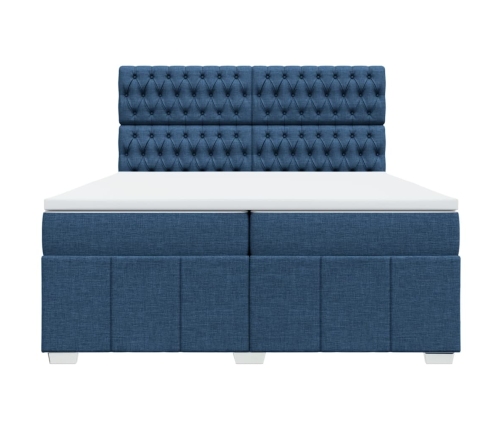 Cama box spring con colchón tela azul 200x200 cm