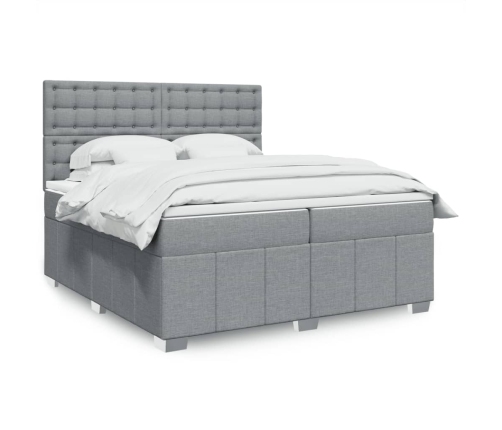 Cama box spring con colchón tela gris claro 200x200 cm