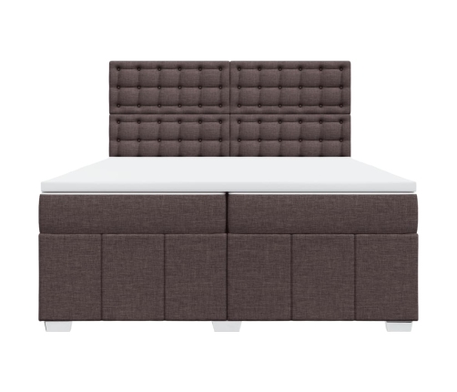 Cama box spring con colchón tela marrón oscuro 200x200 cm