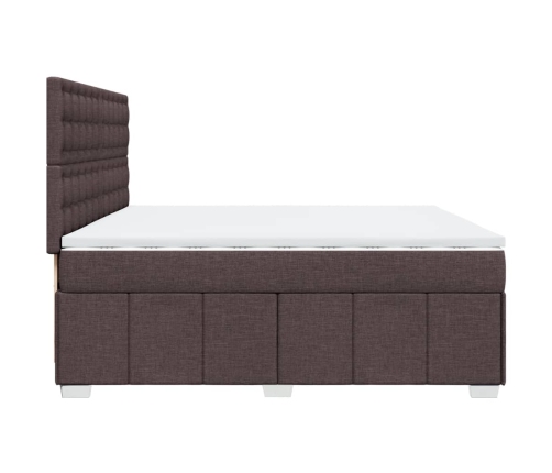 Cama box spring con colchón tela marrón oscuro 200x200 cm