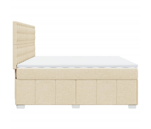 Cama box spring con colchón tela color crema 200x200 cm