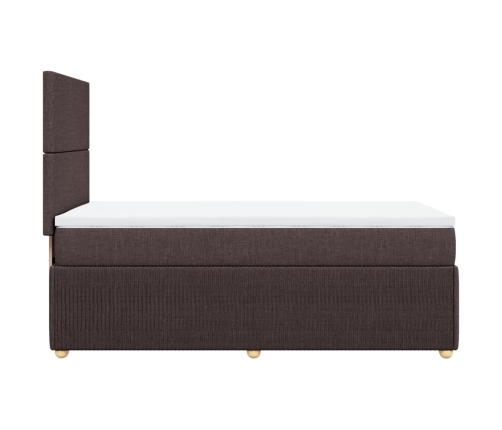 Cama box spring con colchón tela marrón oscuro 80x200 cm