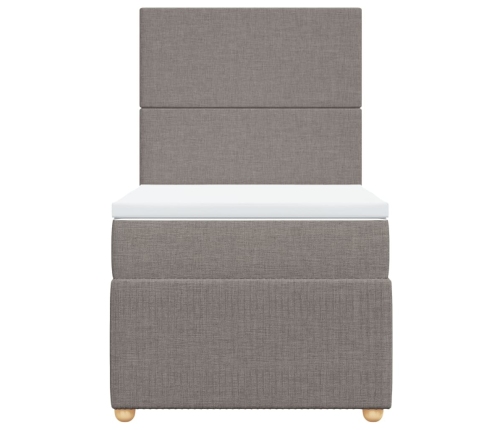 Cama box spring con colchón tela gris taupe 80x200 cm