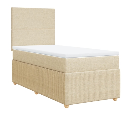 Cama box spring con colchón tela color crema 80x200 cm