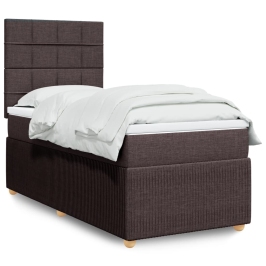 Cama box spring con colchón tela marrón oscuro 80x200 cm