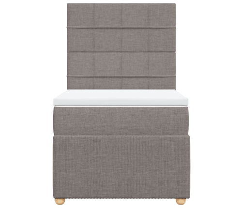 Cama box spring con colchón tela gris taupe 80x200 cm