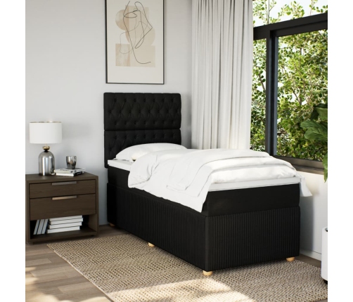 Cama box spring con colchón tela negro 80x200 cm