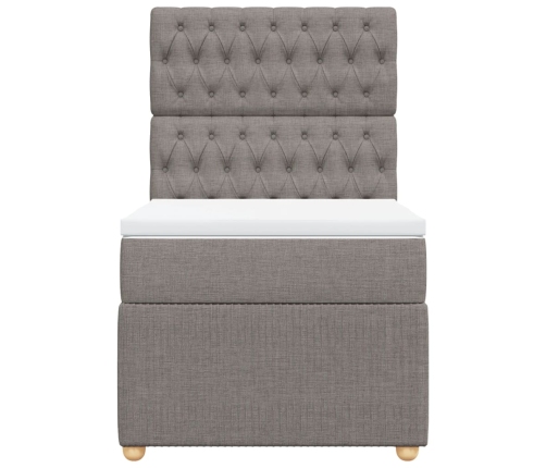 Cama box spring con colchón tela gris taupe 80x200 cm