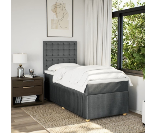 Cama box spring con colchón tela gris oscuro 80x200 cm