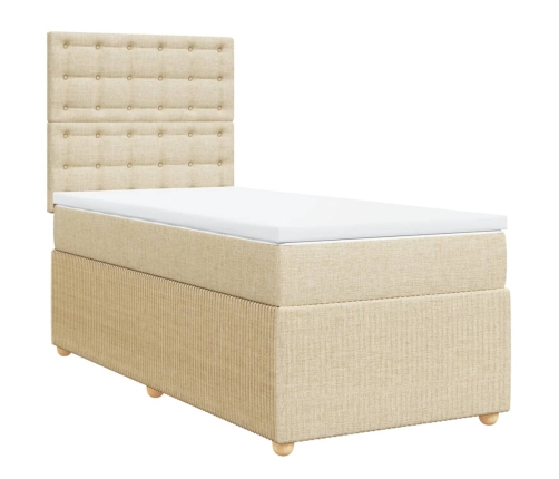 Cama box spring con colchón tela color crema 80x200 cm