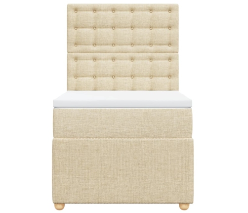 Cama box spring con colchón tela color crema 80x200 cm