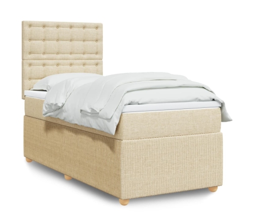 Cama box spring con colchón tela color crema 80x200 cm