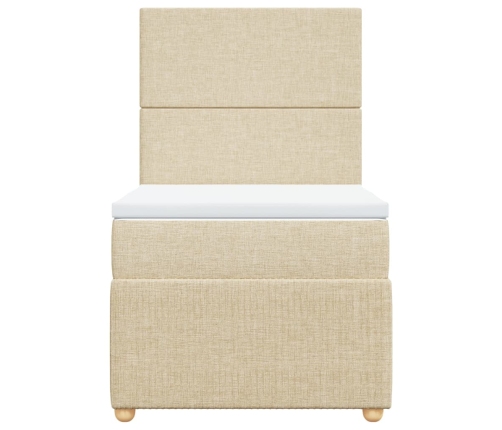 Cama box spring con colchón tela color crema 90x190 cm