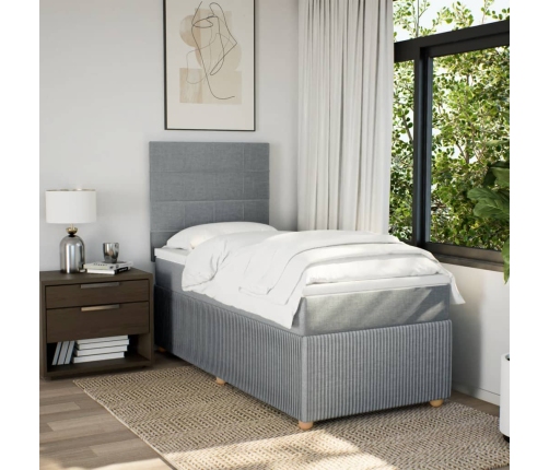 Cama box spring con colchón tela gris claro 90x190 cm