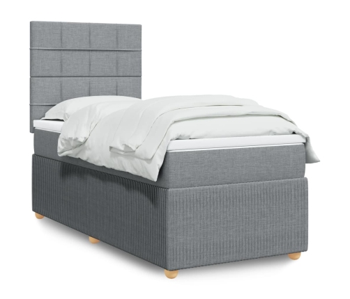 Cama box spring con colchón tela gris claro 90x190 cm