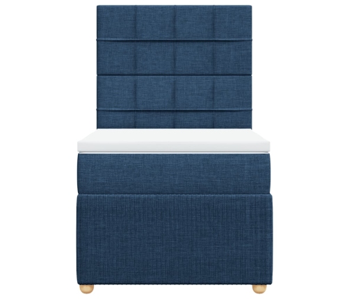 Cama box spring con colchón tela azul 90x190 cm