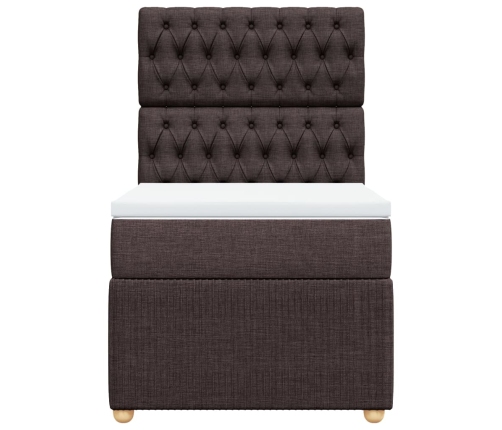 Cama box spring con colchón tela marrón oscuro 90x190 cm