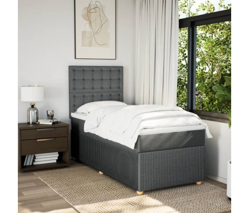 Cama box spring con colchón tela gris oscuro 90x190 cm