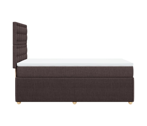 Cama box spring con colchón tela marrón oscuro 90x190 cm