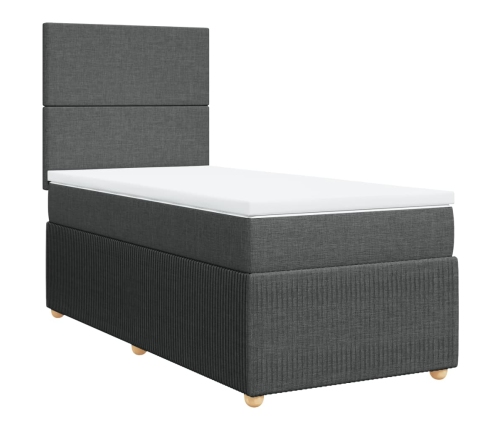 Cama box spring con colchón tela gris oscuro 90x200 cm