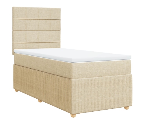 Cama box spring con colchón tela color crema 90x200 cm