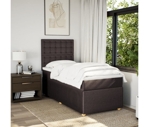 Cama box spring con colchón tela marrón oscuro 90x200 cm