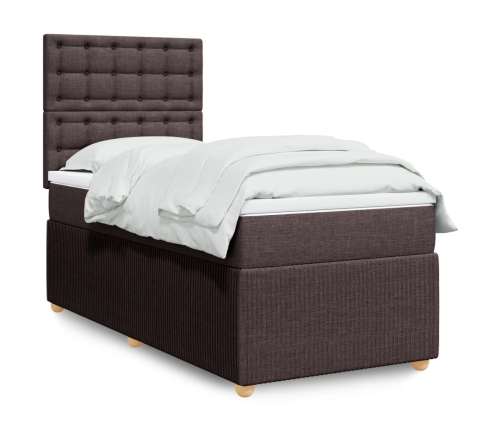 Cama box spring con colchón tela marrón oscuro 90x200 cm