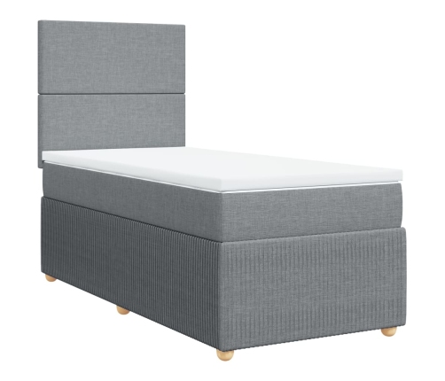 Cama box spring con colchón tela gris claro 100x200 cm