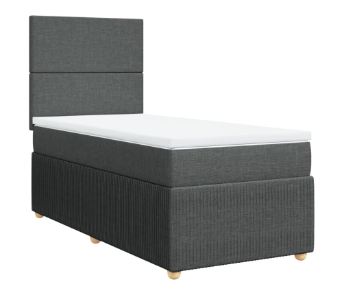 Cama box spring con colchón tela gris oscuro 100x200 cm