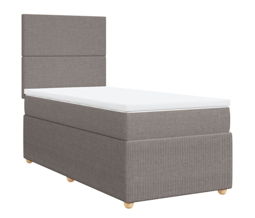 Cama box spring con colchón tela gris taupe 100x200 cm