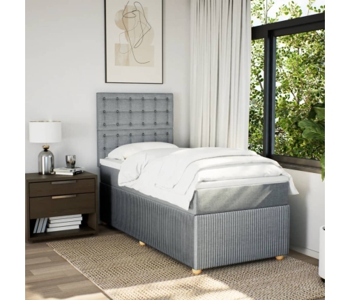 Cama box spring con colchón tela gris claro 100x200 cm