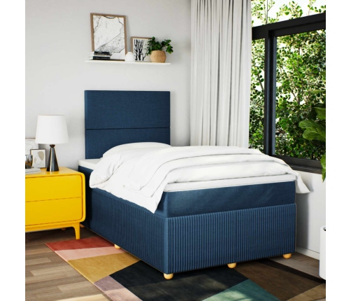 Cama box spring con colchón tela azul 120x190 cm