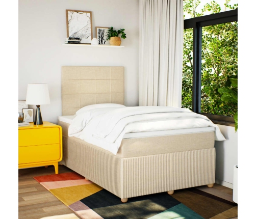 Cama box spring con colchón tela color crema 120x190 cm