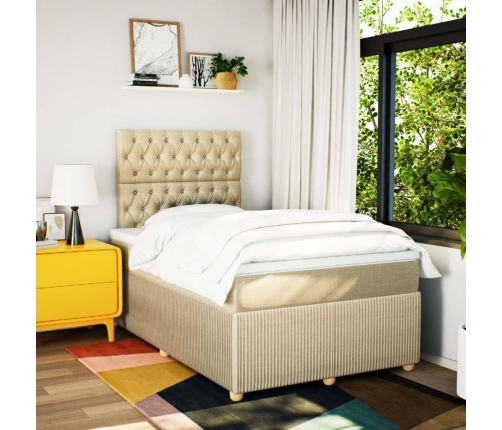 Cama box spring con colchón tela color crema 120x190 cm