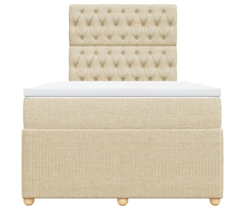 Cama box spring con colchón tela color crema 120x190 cm