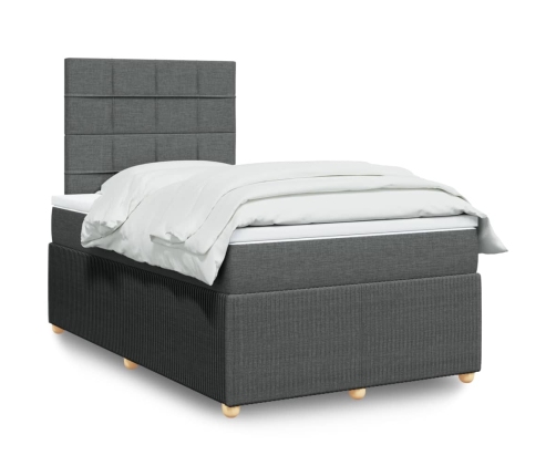 Cama box spring con colchón tela gris oscuro 120x200 cm