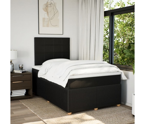 Cama box spring con colchón tela negro 120x200 cm