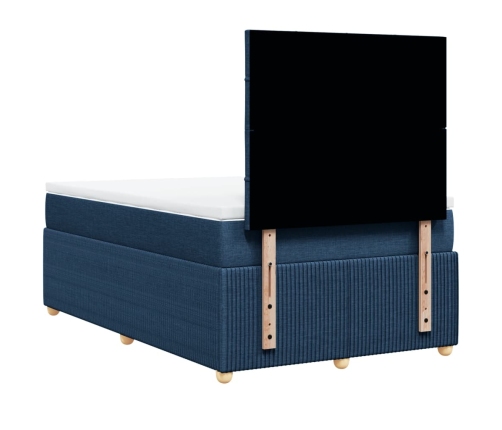 Cama box spring con colchón tela azul 120x200 cm