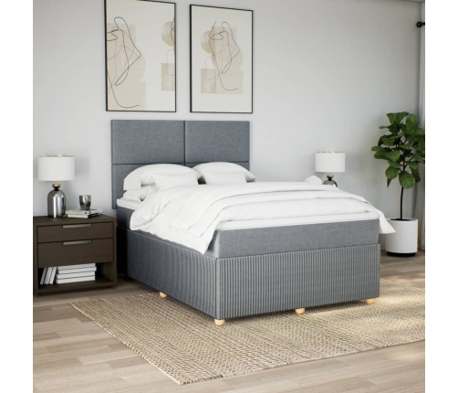 Cama box spring con colchón tela gris claro 140x190 cm