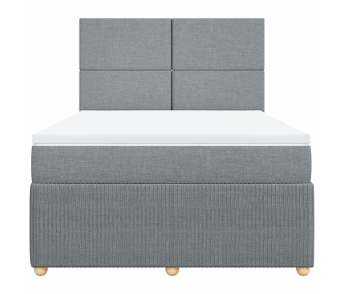 Cama box spring con colchón tela gris claro 140x190 cm
