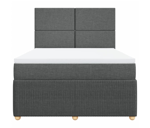 Cama box spring con colchón tela gris oscuro 140x190 cm